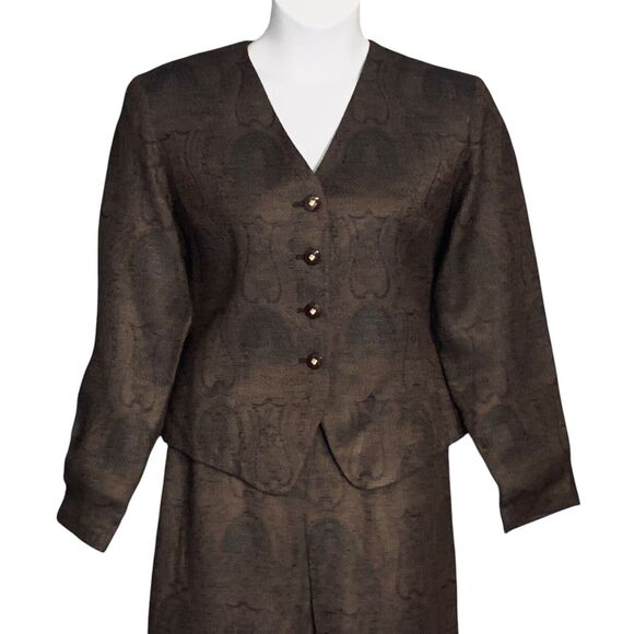 Vintage 70s Kirkland Hall Midi Skirt Suit Short Blazer Sz 14 Brown Paisley Retro - Picture 7 of 12